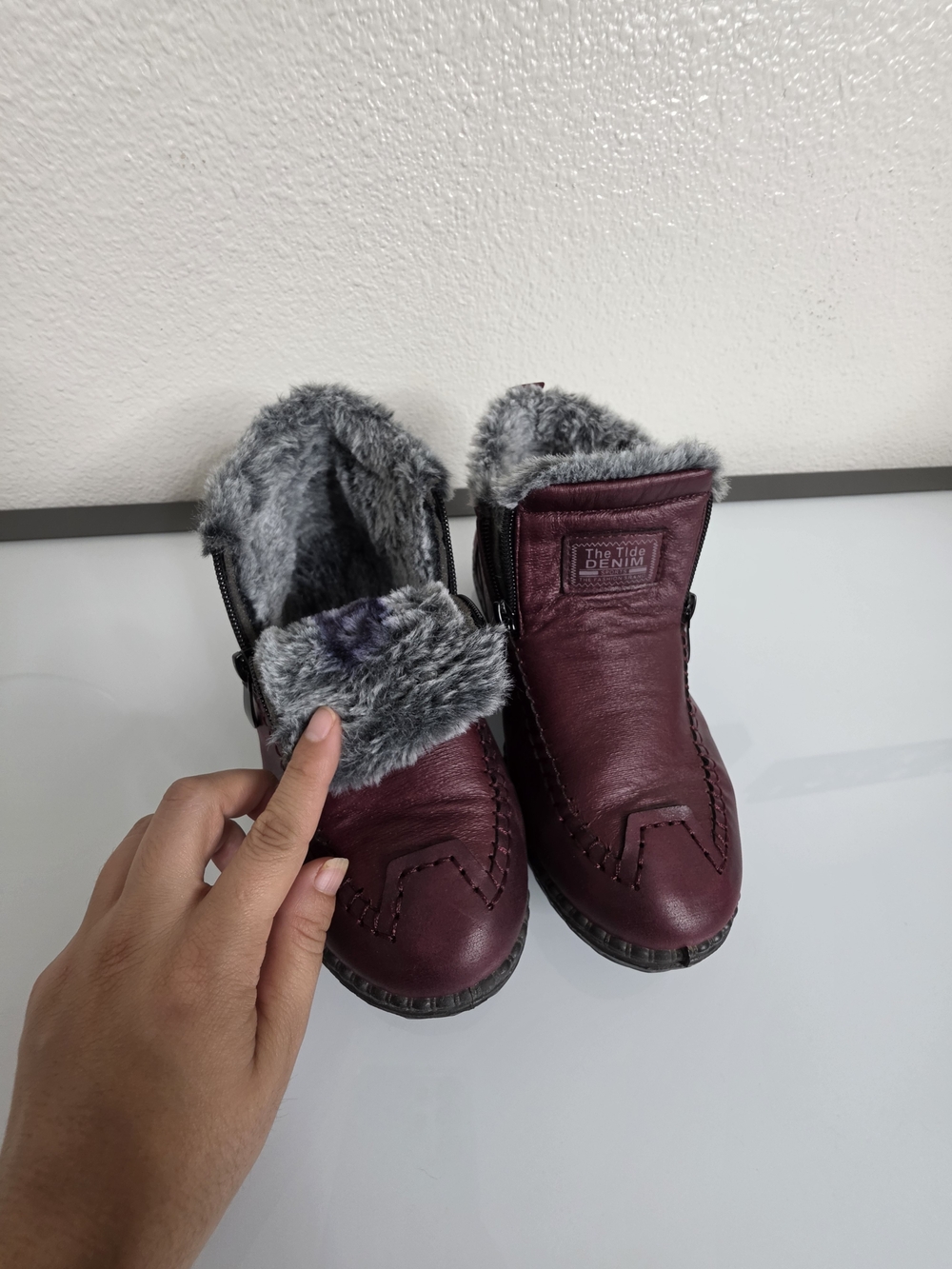 Womens Faux Fur Lined Winter Ankle Boots Burgundy EU 38 US 7 - Picture 8 of 12